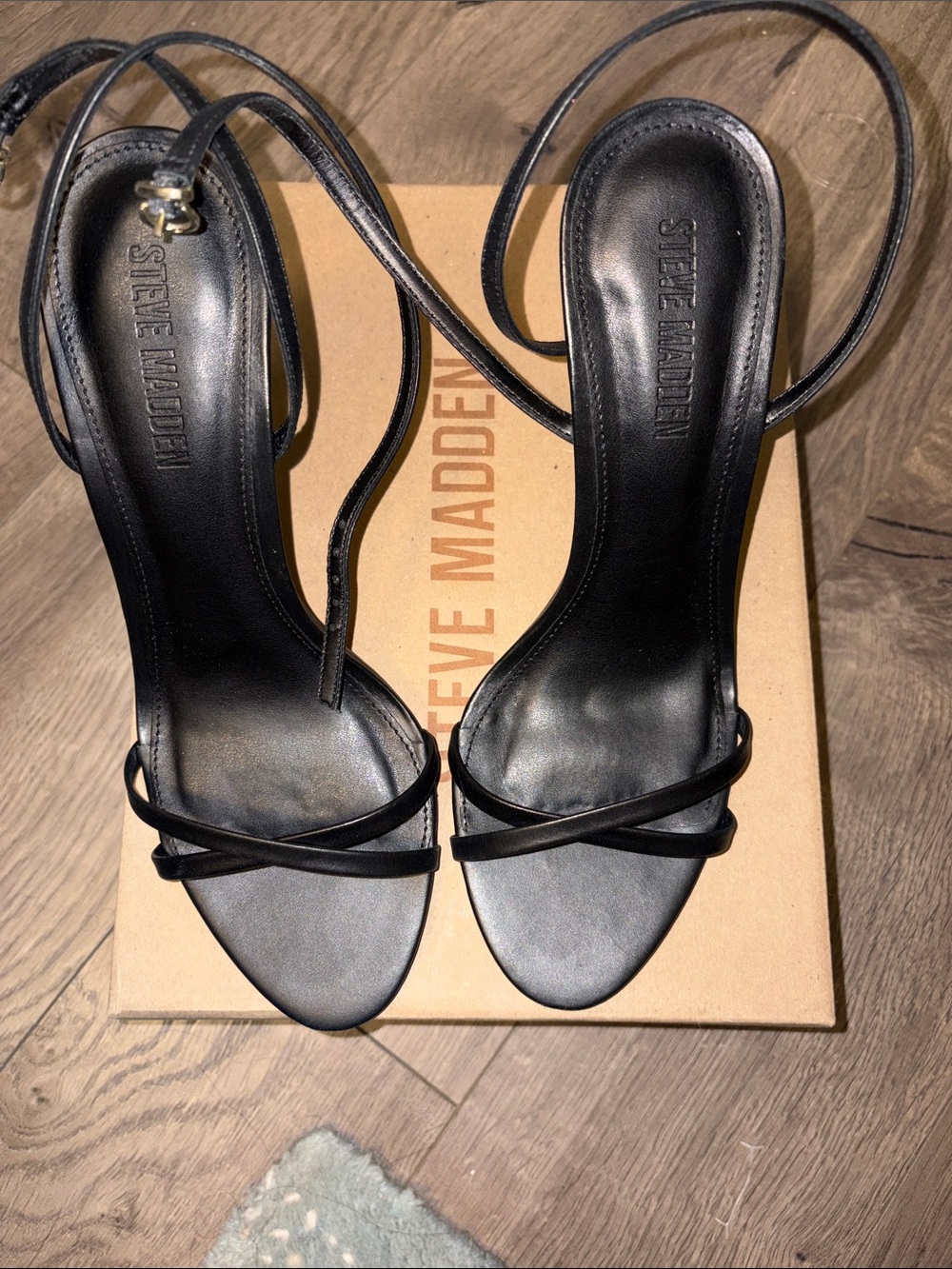 Steve Madden Black Strappy Ankle-Tie Heeled Sandals